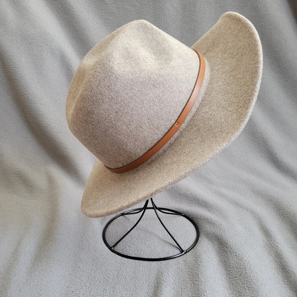 Beige Wool Blend Fedora Hat Thin Strap Classic Style Project Hat Asymetric - Picture 3 of 13